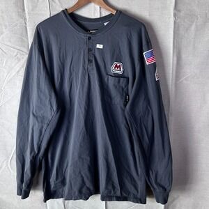 Bulwark FR Marathon Oil Henley Shirt Mens XXL Gray Flame Resistant Long Sleeve